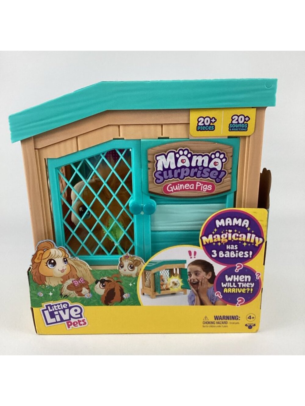 Little Live Pets Mama Surprise Guinea Pig Plush Hutch 3 Babies 20+ Sounds NEW